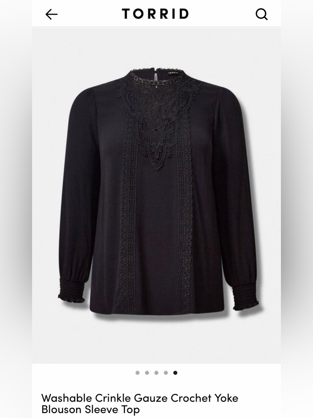 torrid Black Crinkle Gauze Crochet Yoke Blouse